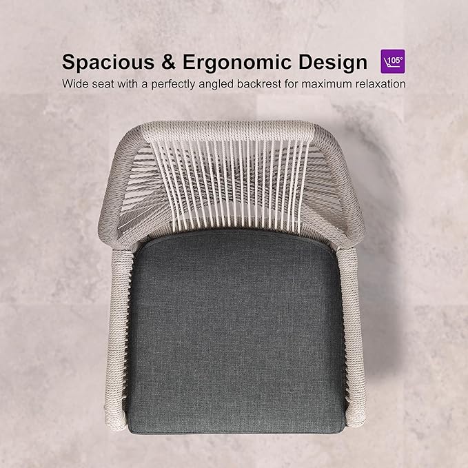 PURPLE LEAF Patio Bar Stool Bar Height Set of 4 Outdoor Rattan Chairs with Back Modern Aluminum Woven Barstools for Garden Indoor Kitchen Gray