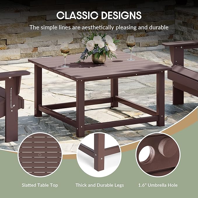 WestinTrends Malibu Low Outdoor HDPE Square Patio Coffee Table, Dark Brown