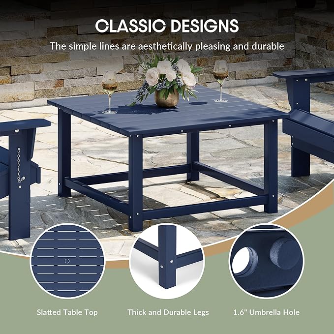 WestinTrends Malibu Low Outdoor HDPE Square Patio Coffee Table, Navy Blue