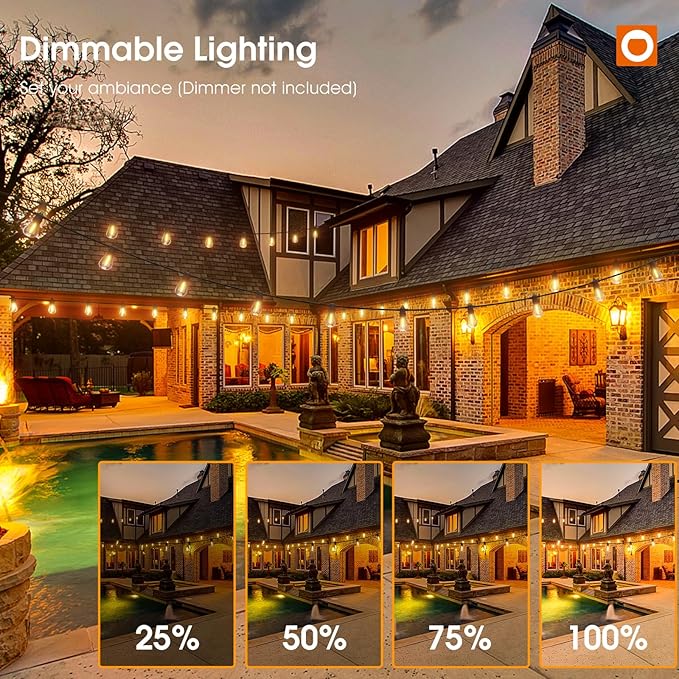 addlon 72FT(2FT Space) LED Outdoor String Lights with 36 Edison Shatterproof Bulbs, Heavy-Duty and Weatherproof Strand, Commercial Grade Patio Lights, Decorative for Patio, Black