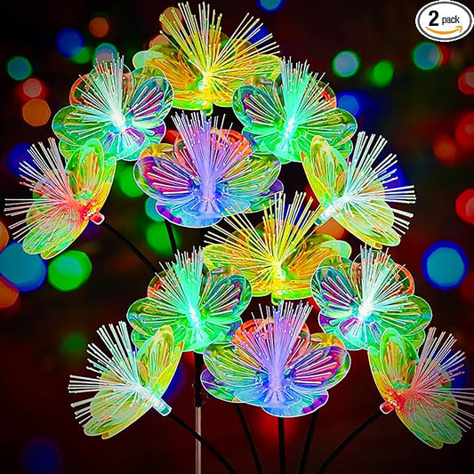 JJGoo 2 Pack Solar Garden Lights, Solar Flower Swaying Light for Outside, New Upgraded Outdoor Waterproof Light for Garden Patio Yard Front Porch Decor