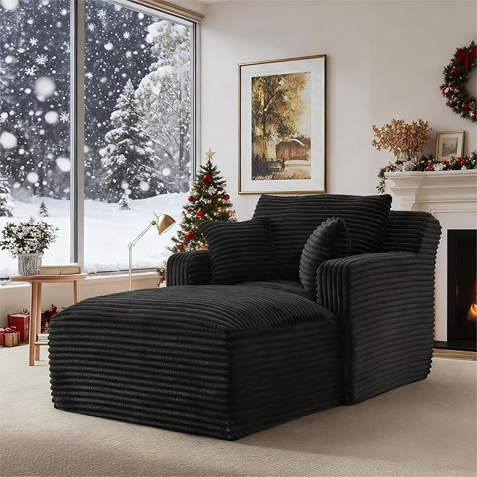 65.4" Chaise Lounge Chair Indoor, Oversized Boneless Chaise Lounge Comfy Sleeper Sofa Bed with 3 Pillows, Corduroy Cloud Reading Chair for Living Room No Assembly Required