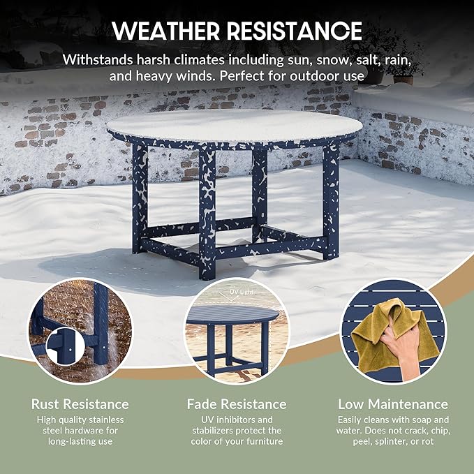 WestinTrends Malibu Low Outdoor HDPE Round Patio Coffee Table, Navy Blue