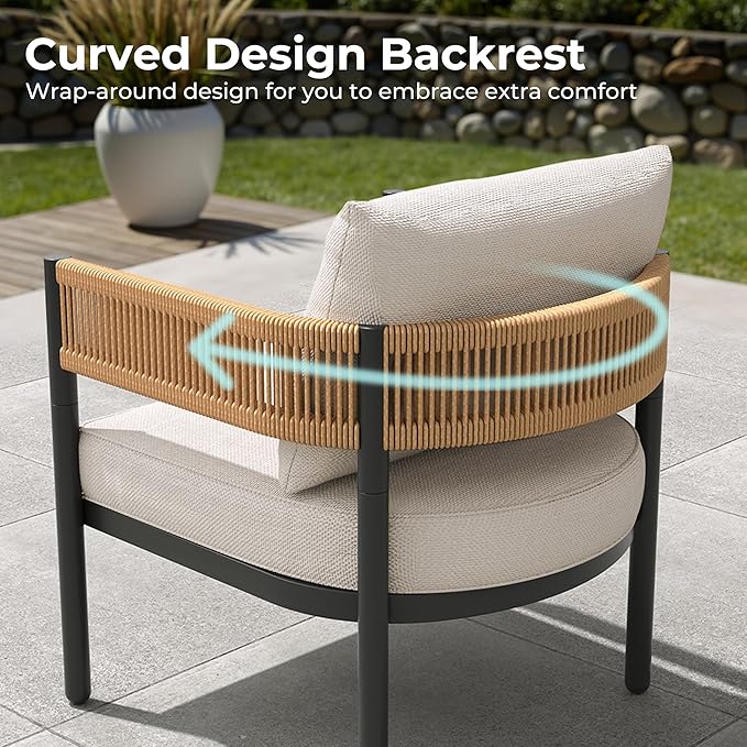 Grand patio 6-Piece Wicker Outdoor Furniture Set with 3-Seat Couch, Thick Cushions and Coffee Table, Patio Sofa Conversation Set for Backyard, Balcony, Natural