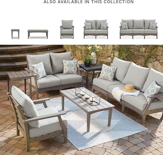 Signature Design by Ashley Outdoor Visola Patio HDPE Loveseat with Nuvella Throw Pillows, Gray