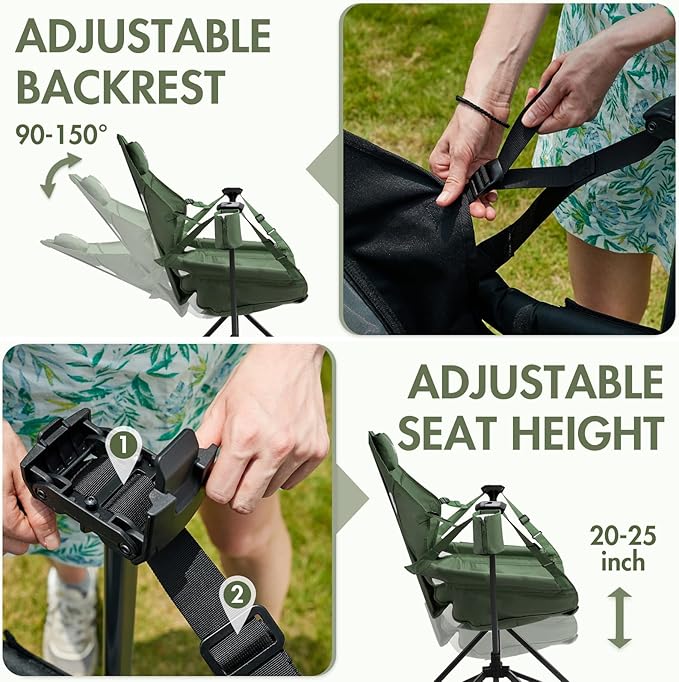 Portal Hammock Camping Chair, Portable Outdoor Swinging Chairs with Adjustable Back and Height for Lawn, Backyard, Patio, Supports 400 lbs, Breathable Mesh High Back, Green