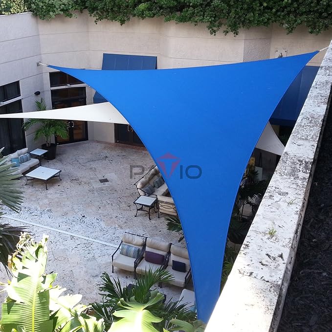Patio Paradise 26' x 26' x 26' Sun Shade Sail Triangle Canopy Shade Cloth Fabric Sunlight Block Patio Pergola Cover HDPE Deck Awning for Outdoor Backyard Roof Shading, Blue