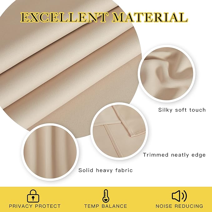 NICETOWN Blackout Living Room Curtain 63 inches Long - Window Treatment Thermal Insulated Solid Grommet Vertical Drapes Sound Reducing for Bedroom (Biscotti Beige, 1 Panel, 46 by 63 Inch)