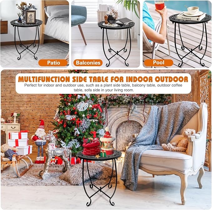 Fashion&cool 2 Pack Outdoor Side Tables for Patio,14 Inch Weather Resistant Metal Round Outdoor Plant Stand Side Table, for Patio Yard Porch Balcony Garden Bedside Indoor Outdoor