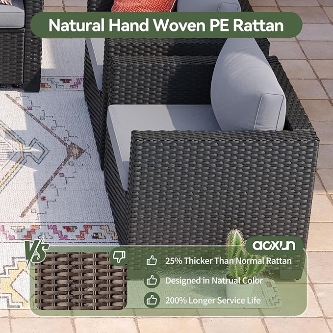 Aoxun 8 Piece Outdoor Patio Furniture Set 7 Seats, Outdoor Sectional with Thick Waterproof Cushions & Storage Coffee Table, Patio Conversation Sets for Garden,Backyard, Porch, Balcony, Deck, Gray