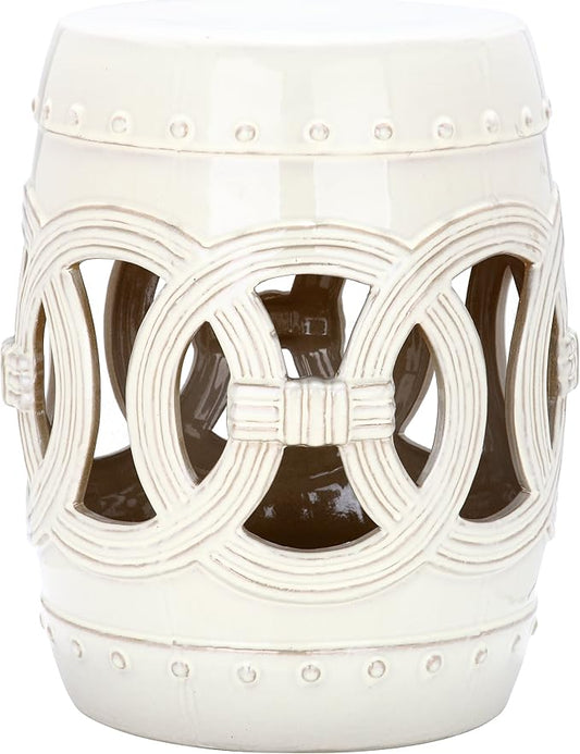 SAFAVIEH Home Collection Double Coin Cream Ceramic Indoor/ Outdoor Decorative Garden Stool (Fully Assembled)
