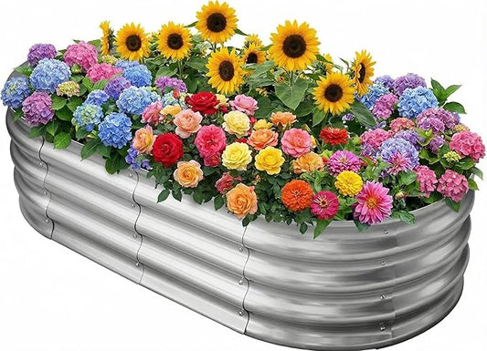Galvanized Raised Garden Bed for Outdoor: 4x2x1ft Durable Metal Vegetable Plant Container Kit - Oval Planter Box for Gardening Flower Trough