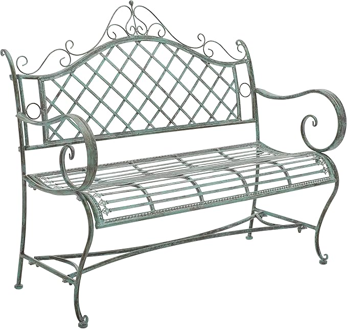 SAFAVIEH Outdoor Collection Abner Victorian Antique Dark Green Wrought Iron 46-inch Wide Garden Bench