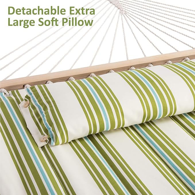 SUNCREAT Portable Double Hammock with Stand, 475 lbs Capacity, Heavy Duty Two Person Hammock with Stand Included, Green Stripe