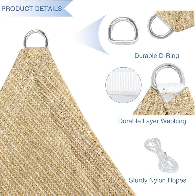 E&K Sunrise 8' x 8' x 8' Sun Shade Sail Triangle Canopy Shade Cover UV Block for Patio Backyard Garden Outdoor (Beige)