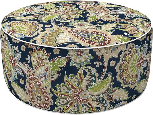 LVTXIII Inflatable Stool Ottoman Footrest with Handle, Decorative Fade-Resistant Foot Stool, Indoor or Outdoor Pouf for Home Garden and Camping Use, 21x21x9, Paisley Sapphire Blue