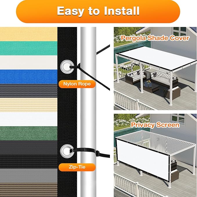 Artpuch Outdoor Pergola Shade Cover 6' X 15' Sun Shade Cloth with Grommets, 90% UV Protection Canopy Patio Privacy Screen (Customized Available) GN107, White