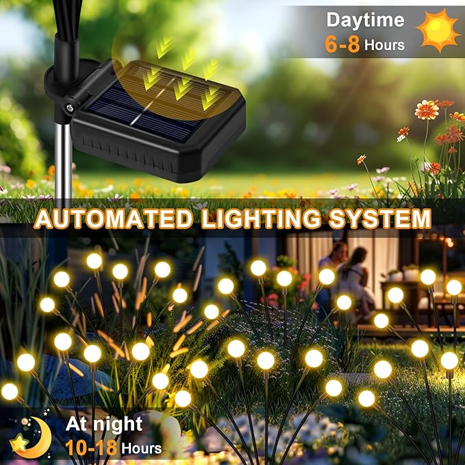 Solar Garden Lights Outdoor,2 Pack 16LED Waterproof Solar Powered Lights for Yard Pathway Patio, Swaying Lawn Decor as Gardening Gifts for Women Holiday