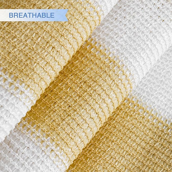 E&K Sunrise 3' x 3' x 3' Sun Shade Sail Triangle Canopy Shade Cover UV Block for Patio Backyard Garden Outdoor (Beige White Strip)