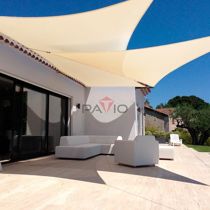 Patio Paradise 18' x 18' x 17'10" Sun Shade Sail Triangle Canopy, Permeable Shade Cloth Fabric Sunlight Block Patio Cover HDPE Deck Awning for Outdoor Backyard Pergolas Roof Shading, Beige