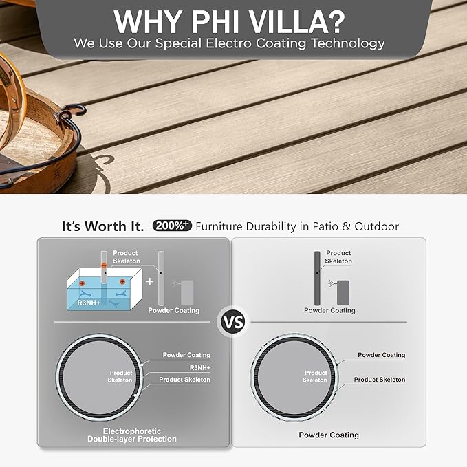 PHI VILLA 9 Pieces Outdoor Dining Set for 8, 60" Brown Square Metal Table with Umbrella Hole & Stackable Black Wrought Iron Chairs, Large Outside Furniture Set for Patio, Deck, Yard, Porch