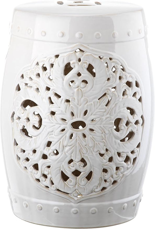 Safavieh Flora Glazed Ceramic Decorative Garden Stool, Antique White (ACS4527A)