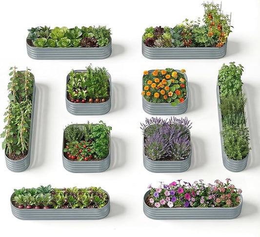 10-Pack 18” Tall Galvanized Raised Garden Beds – Compact Backyard Garden Layout, Fits 440 Sq Ft Backyard, 8x2 ft & 10x2 ft Metal Raised Flower Bed Kits for Outdoor Gardening-Brooklyn Grey