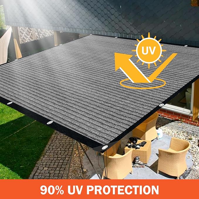 Grey Sun Shade Cloth,Pergola Shade Cover with Reinforced Grommets,90% Shade Fabric Fence Privacy Screen Balcony,Pergola Shade Cover Canopy Garden Carport Porch Deck Patio Shade Cover,10x10FT