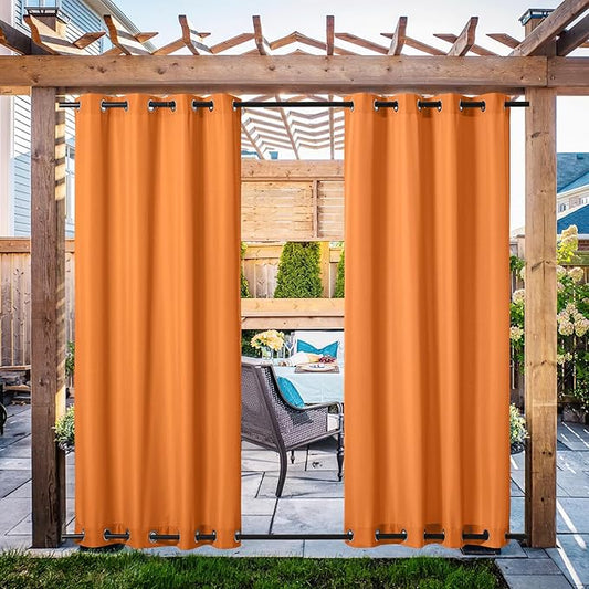 NICETOWN Canvas Outdoor Curtains for Patio Decoration, Waterproof & Windproof Thermal Outside Drapes Top & Bottom Grommet, Privacy Shades for Pool/Pergola, Orange, 55" W by 108" L, 2 Pieces