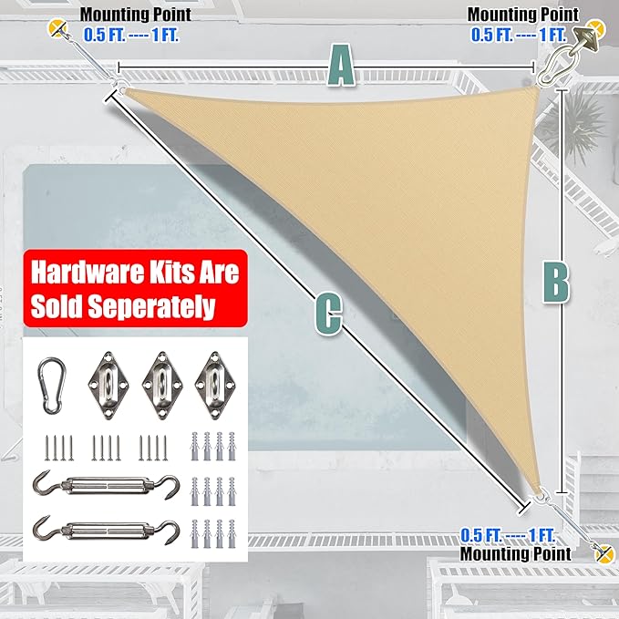 Amgo Custom Size 19' x 22' x 29.1' Beige Right Triangle Sun Shade Sail UPF50+ AGTAPRT12, Order to Make Canopy Awning, 95% UV Blockage, Water & Air Permeable, Commercial Standard (We Customize)