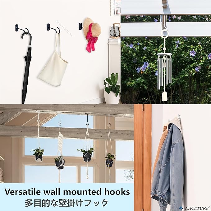 NACETURE Ceiling Hooks Heavy Duty 2 Pack - Plant Hooks for Ceiling Hanging Hook for Hanging Basket Hook, Light, Bird Feeders, Wind Chimes Décor Indoor & Outdoor (White, 2.5 Inch 2 Pack)