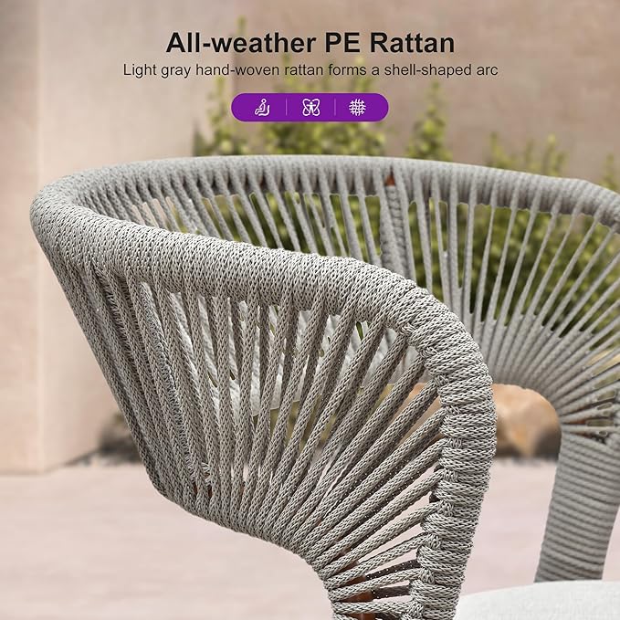 PURPLE LEAF 5 Pieces Round Patio Dining Set Outdoor Furniture with Rattan Chairs for Lawn Garden Backyard Aluminum Table Sets Deep Teak Outdoor Set