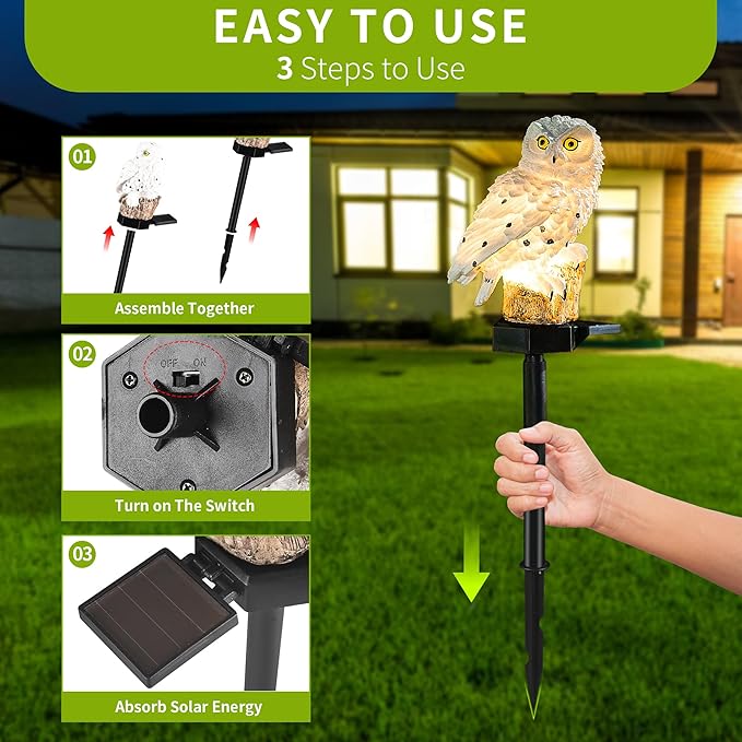 Garden Solar Light Outdoor Decor, Solar LED Light with Stake, Waterproof for Walkway Courtyard Party Decoration, White and Black Owl