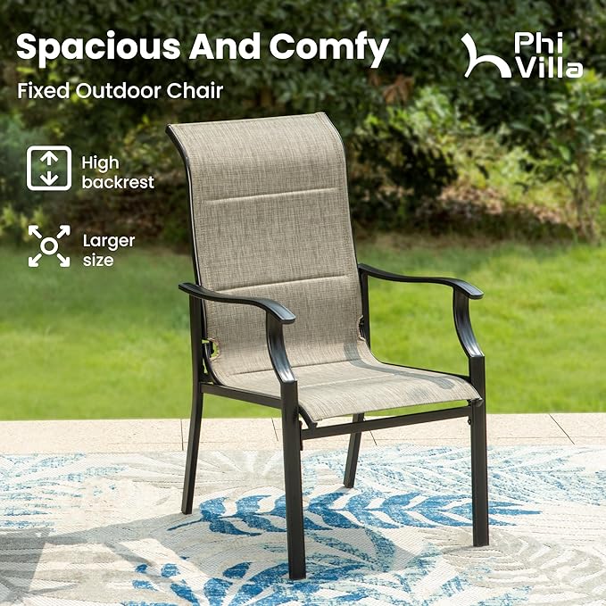 PHI VILLA 9 PCS Patio Dining Set, Outdoor Table and Chair Set with 8 Padded High Back Dining Chair, 1 Extandable Metal Table for Outside, Poolside