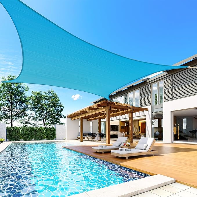 Quictent 24X24FT Large Overzied 185G HDPE Square Sun Shade Sail Turquoise Canopy 98% UV Block Outdoor Patio Garden with Hardware Kit