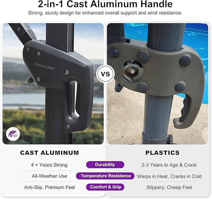 PURPLE LEAF Patio Umbrella 8' X 8' Rectangle Cantilever Umbrella Large Aluminum Outdoor Umbrellas with 360-degree Rotation & UPF40+ Premium Fabric for Deck Pool Garden Yard, Sand Dune