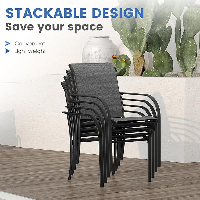 VICLLAX Patio Table and Chair Set of 4, All Weather Metal Round Outdoor Dining Furniture Set-40.6" Round Outdoor Table and Chairs, Black Tabletop