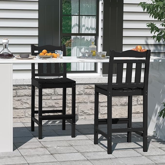 nalone Outdoor Bar Stool, HDPE Tall Adirondack Chair Bar Chair, Weather Resistance Bar Height Chairs for Balcony, Garden, Yard, Backyard (Black, Bar Chair)