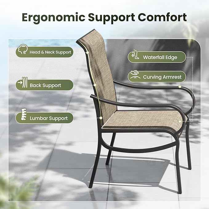 PHI VILLA Patio Dining Set for 6 Person, Rectangle Metal Table with Umbrella Holes and 2 Swivel & 4 Fixed Chairs All Weather Outdoor Table and Chairs for Deck Garden Yard