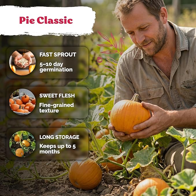 KVITER 50 Sugar Pumpkin Seeds Organic (Cucurbita Pepo) – Small Pumpkin Heirloom Seed, Sweet Fine-Grained Flesh for Canning & Pies – Vegetable Seeds for Planting in Outdoor Garden