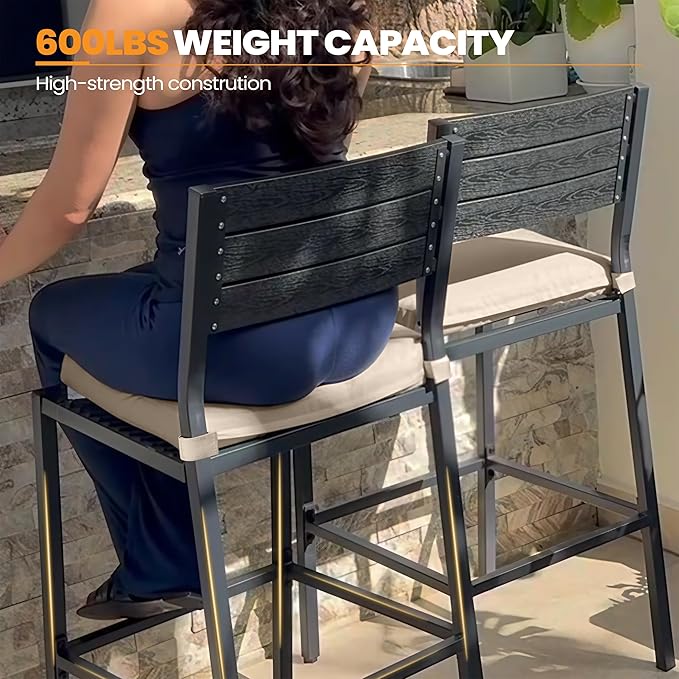 Crestlive Products Outdoor Bar Stools Set of 4, Patio Counter Height Barstools with Cushions, Tall Chairs with Back and Footrest for Deck, Lawn, Garden, Backyard, Poolside, Or Indoor Use (Beige)