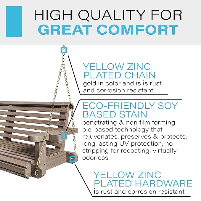 Porchgate Amish Heavy Duty 800 Lb Roll Comfort Treated Porch Swing W/Chains (5 Foot, Warm Walnut Stain)
