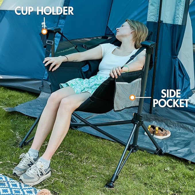 Portal Hammock Camping Chair, Portable Outdoor Swinging Chairs with Adjustable Back and Height for Lawn, Backyard, Patio, Supports 400 lbs, Breathable Mesh High Back, Black
