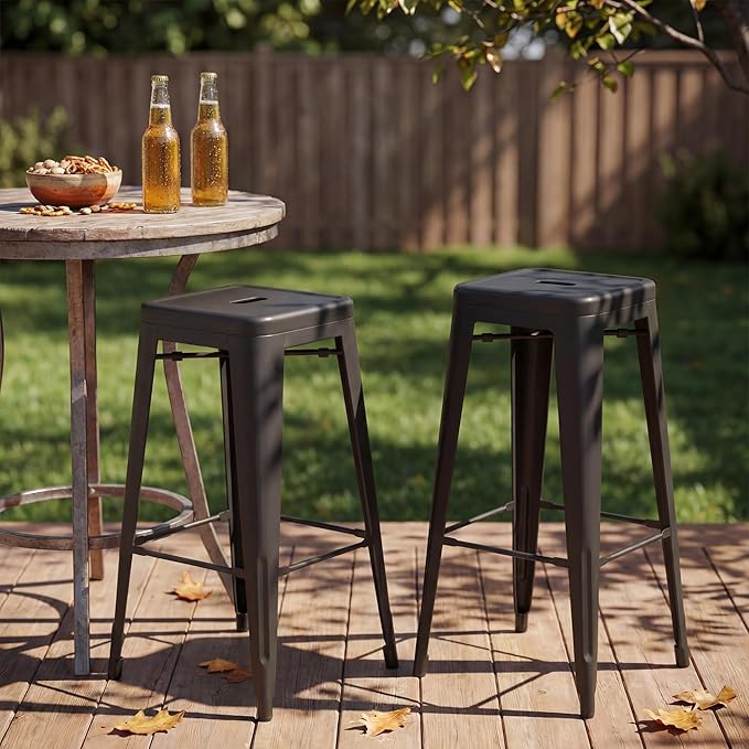 Shahoo 30 Inches Metal Bar Stools Counter Height Stackable Backless Stools, Industrial Patio Stools Indoor Outdoor Metal Kitchen Stools Set of 4 (Black, 30'')