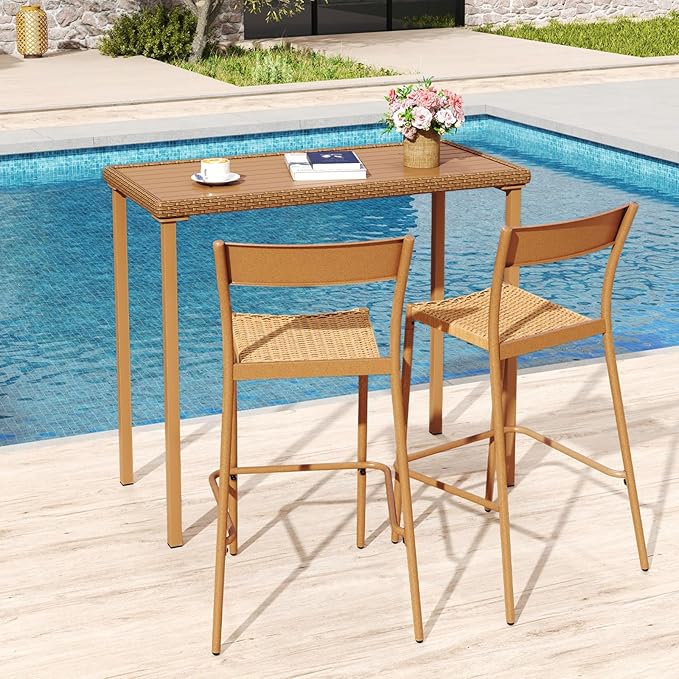 Tangkula Patio Bar Table, Heavy Duty Rectangle Metal Frame 48 Inches Outdoor Counter Height Table, for Backyard, Poolside, Balcony, Lawn
