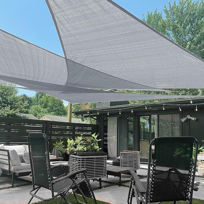 LOVE STORY 16' x 16' x 16' Triangle Silver Grey Sun Shade Sail Canopy UV Block for Outdoor Patio Garden Backyard