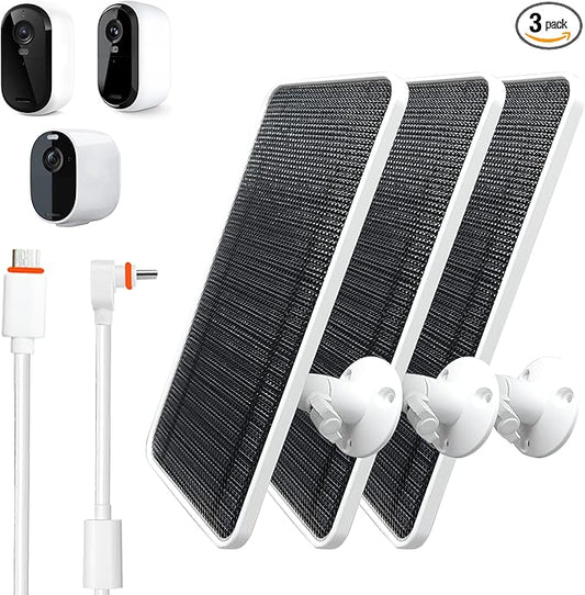 Solar Panel for Arlo Essential/XL Spotlight Cam (1st Gen), Essential 2K/2K XL (2nd Gen，3rd Gen), with 13FT Micro USB & Type-C Cables, 360° Adjustable Aluminum Mount3, 3 Pack