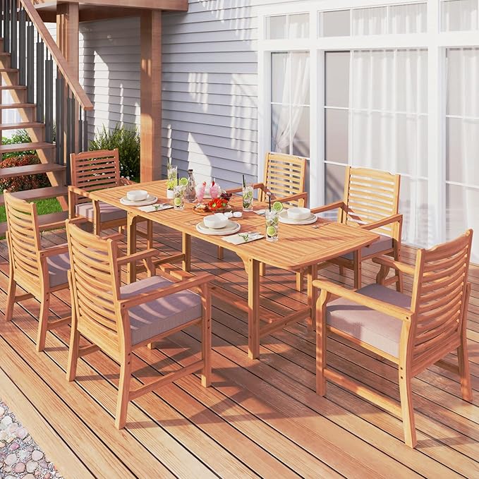Sophia & William Acacia Wood Expandable Patio Dining Table for 6-8, Outdoor Oil Finish Extending Rectangular Wooden Picnic Table with 1.97" Umbrella Hole, Natural Wood Table for Porch Yard Deck, Teak