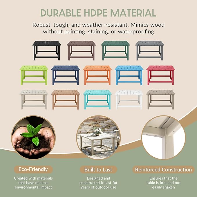 WestinTrends Malibu Low Outdoor HDPE Square Patio Coffee Table, Sand