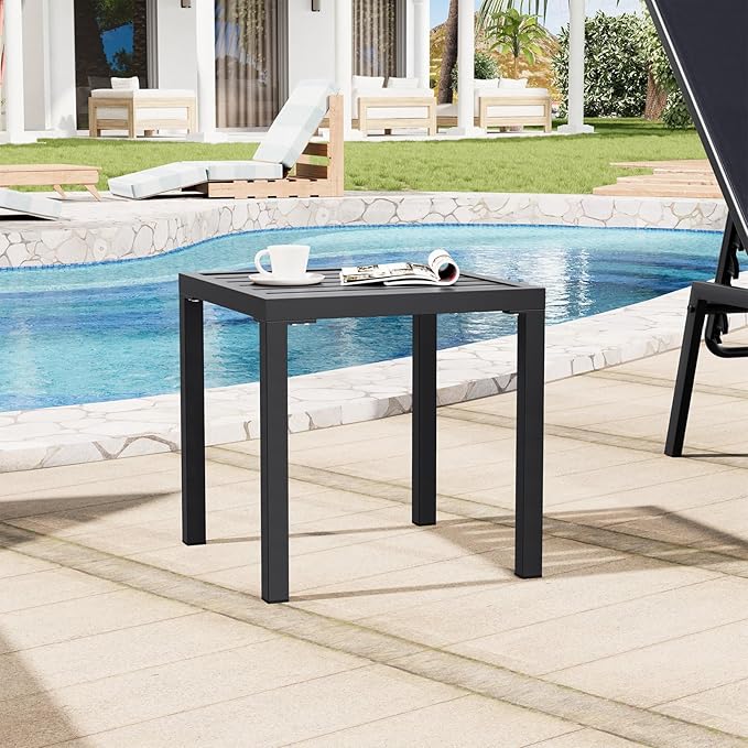 Crestlive Products Outdoor Side Table, Black Small Square Metal End Table with Easy Assembly, Weather Resistant Design for Pool Patio Balcony